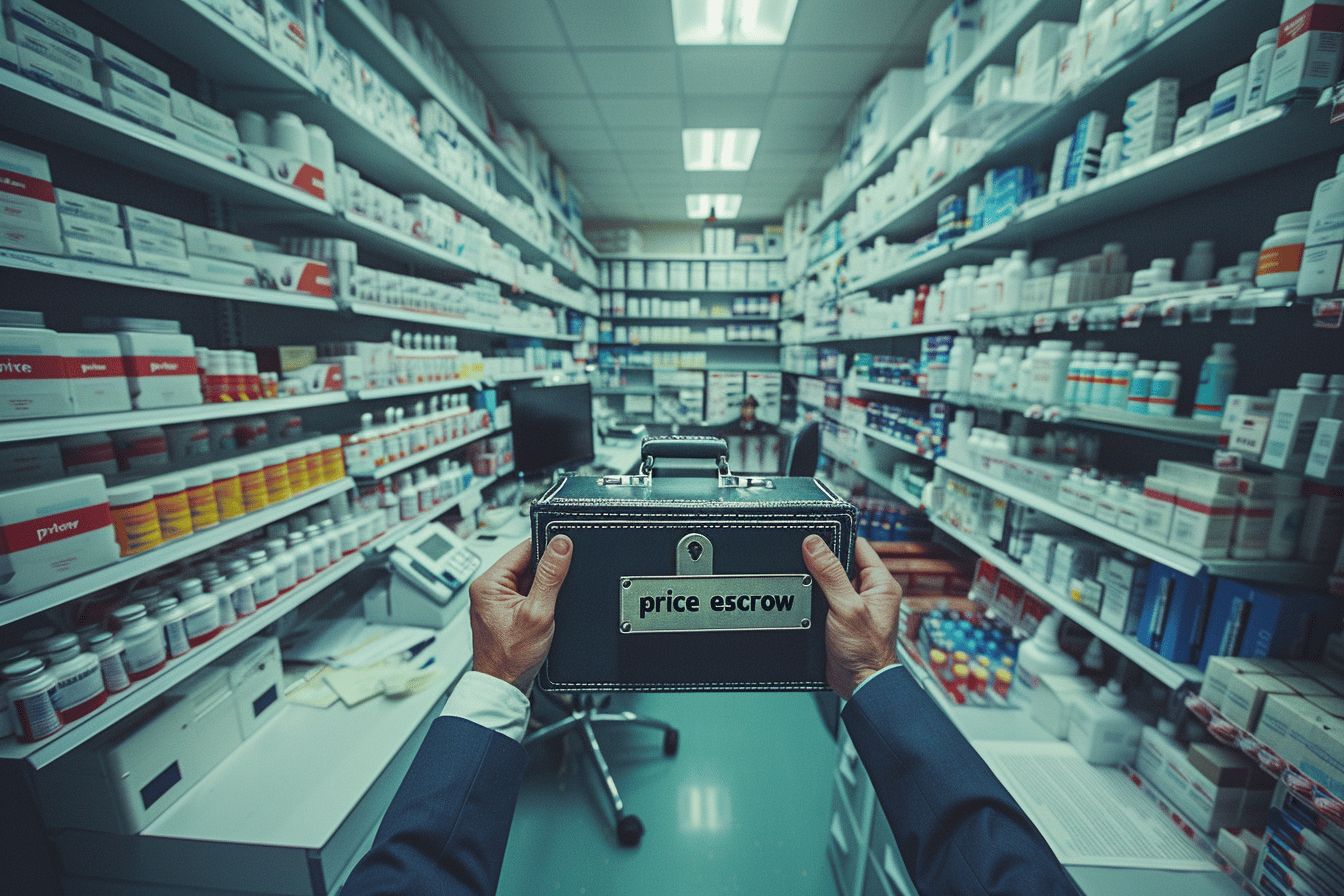 Qui gère le séquestre du prix dans une transaction de pharmacie ?